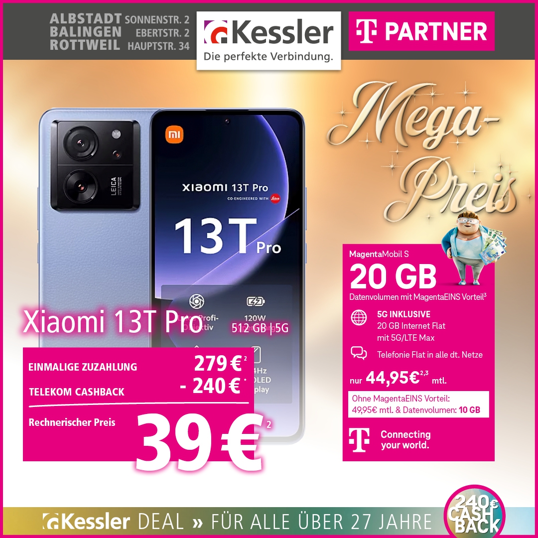 MagentaMobil S +Cashback mit Xiaomi 13T Pro
