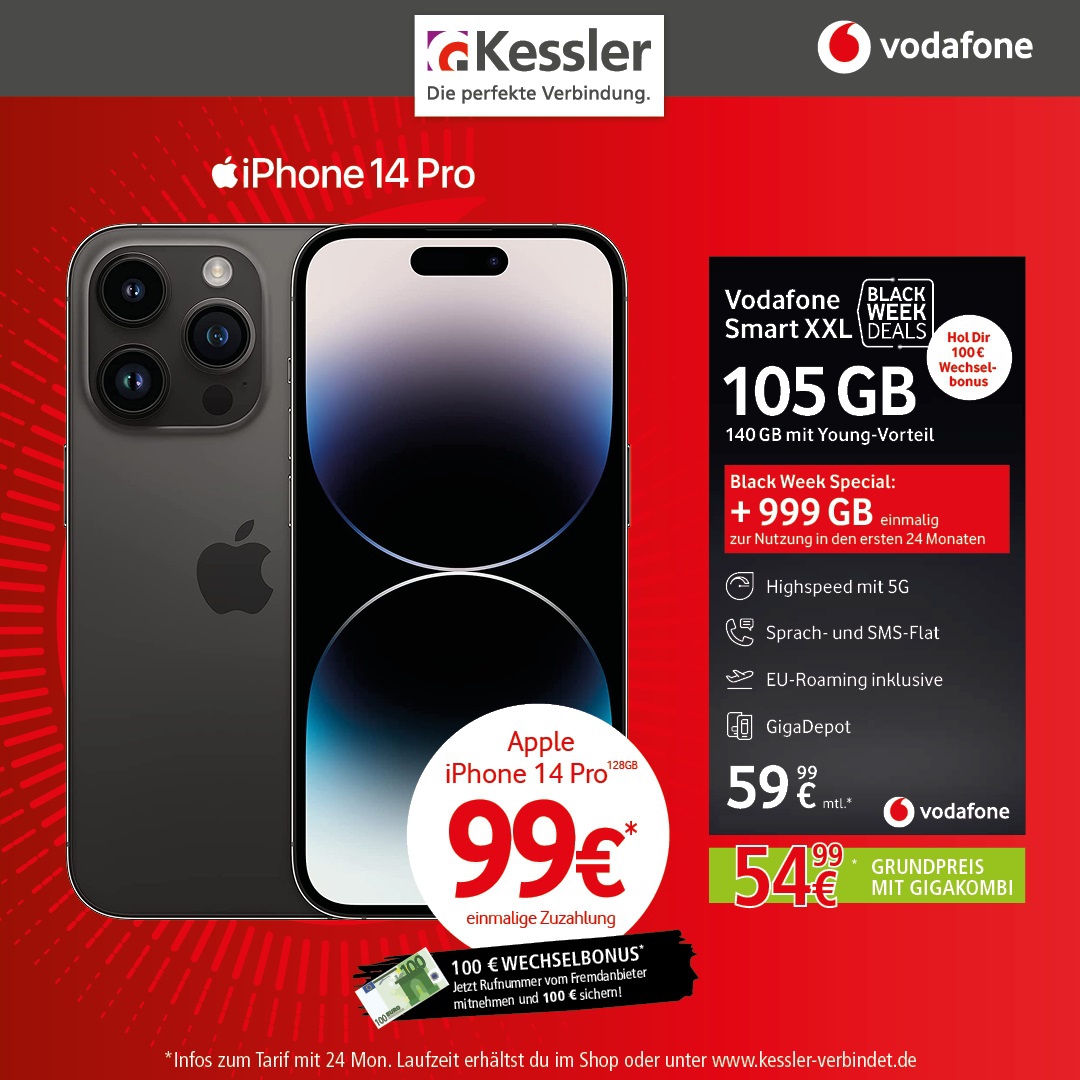 Vodafone Smart XXL mit 105GB und IPhone 14 Pro