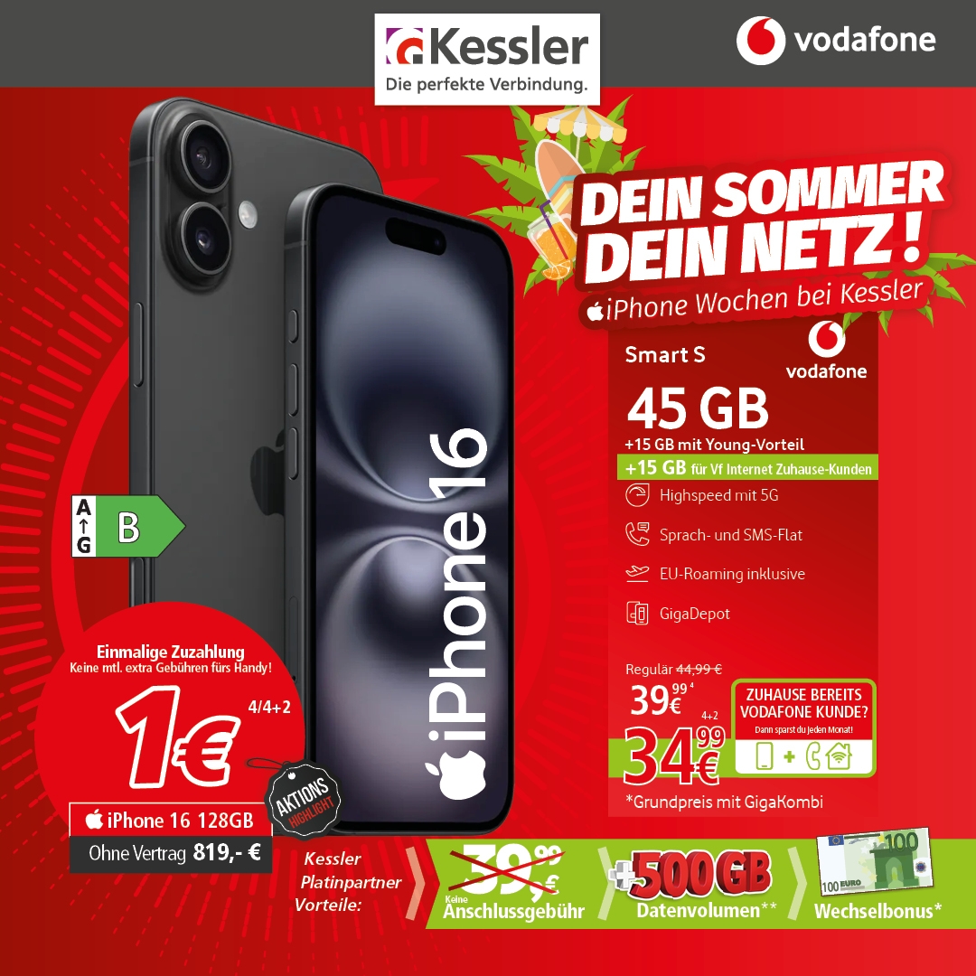 Vodafone Smart S mit IPhone 16 128GB