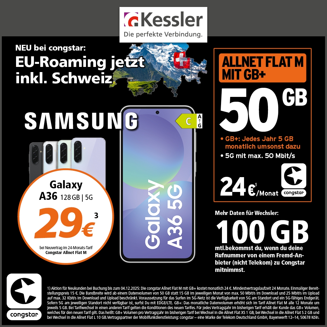 Congstar Allnet M mit GB+ und Samsung A36 5G
