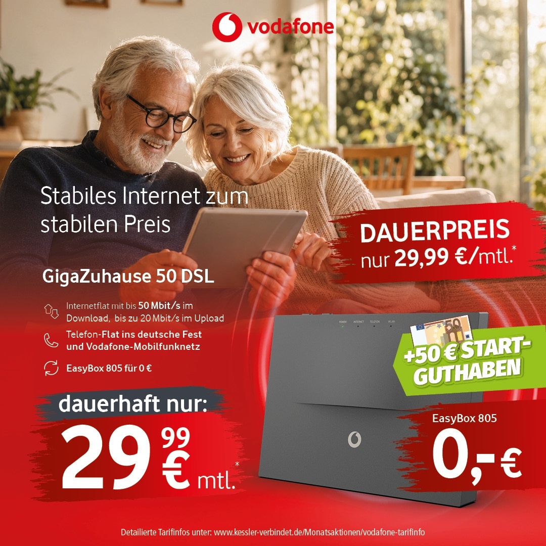 Vodafone GigaZuhause 50 DSL für dauerhaft 29,99€