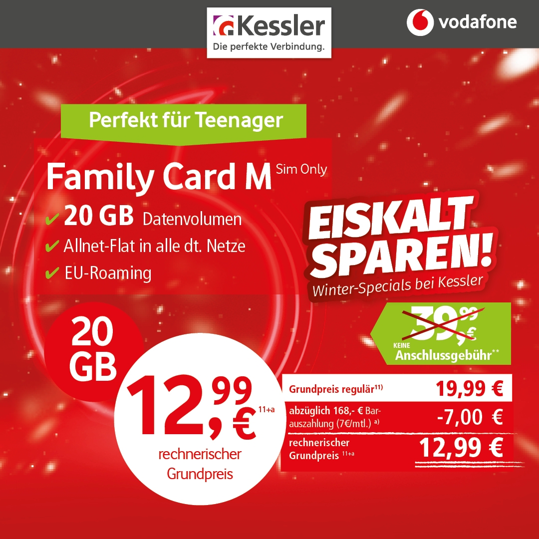 Vodafone Family Card M für nur 12,99€ mtl.