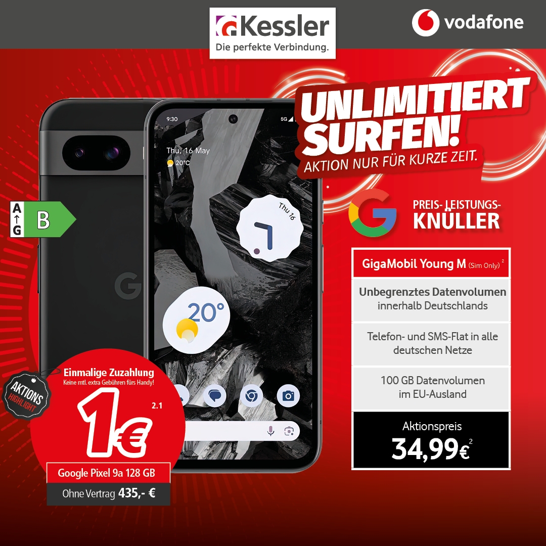 Vodafone GigaMobil Young M mit Google Pixel 9a