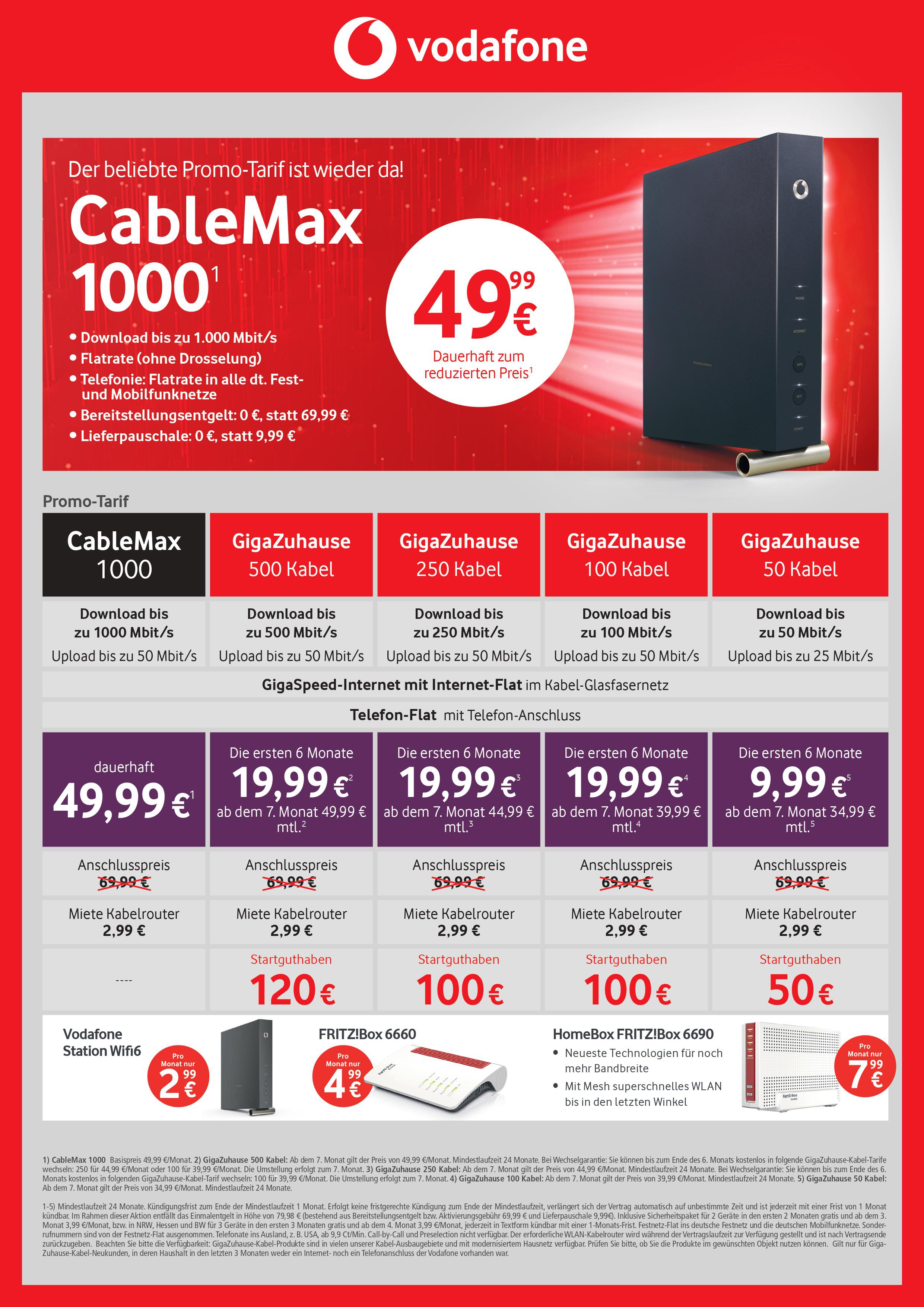 Vodafone Cable Angebte bis zu 1Gbit´s