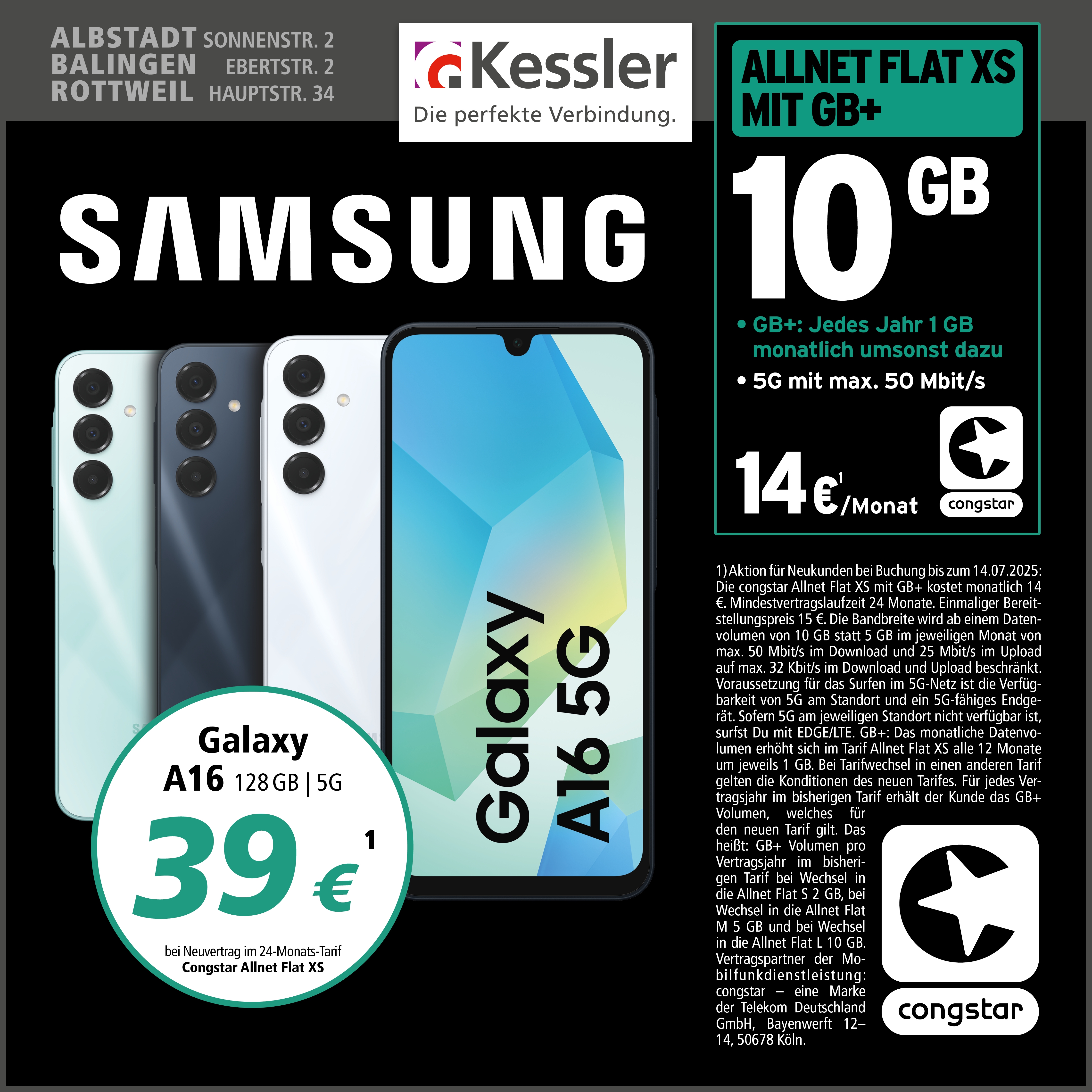 Congstar Allnet XS mit GB+ und Galaxy A16 5G