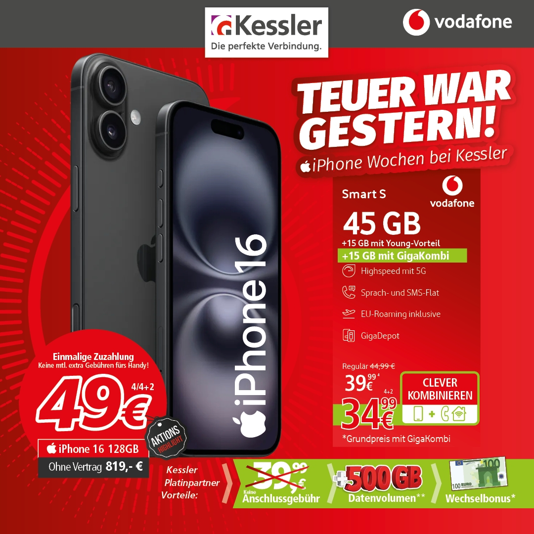 Vodafone Smart S mit IPhone 16 128GB