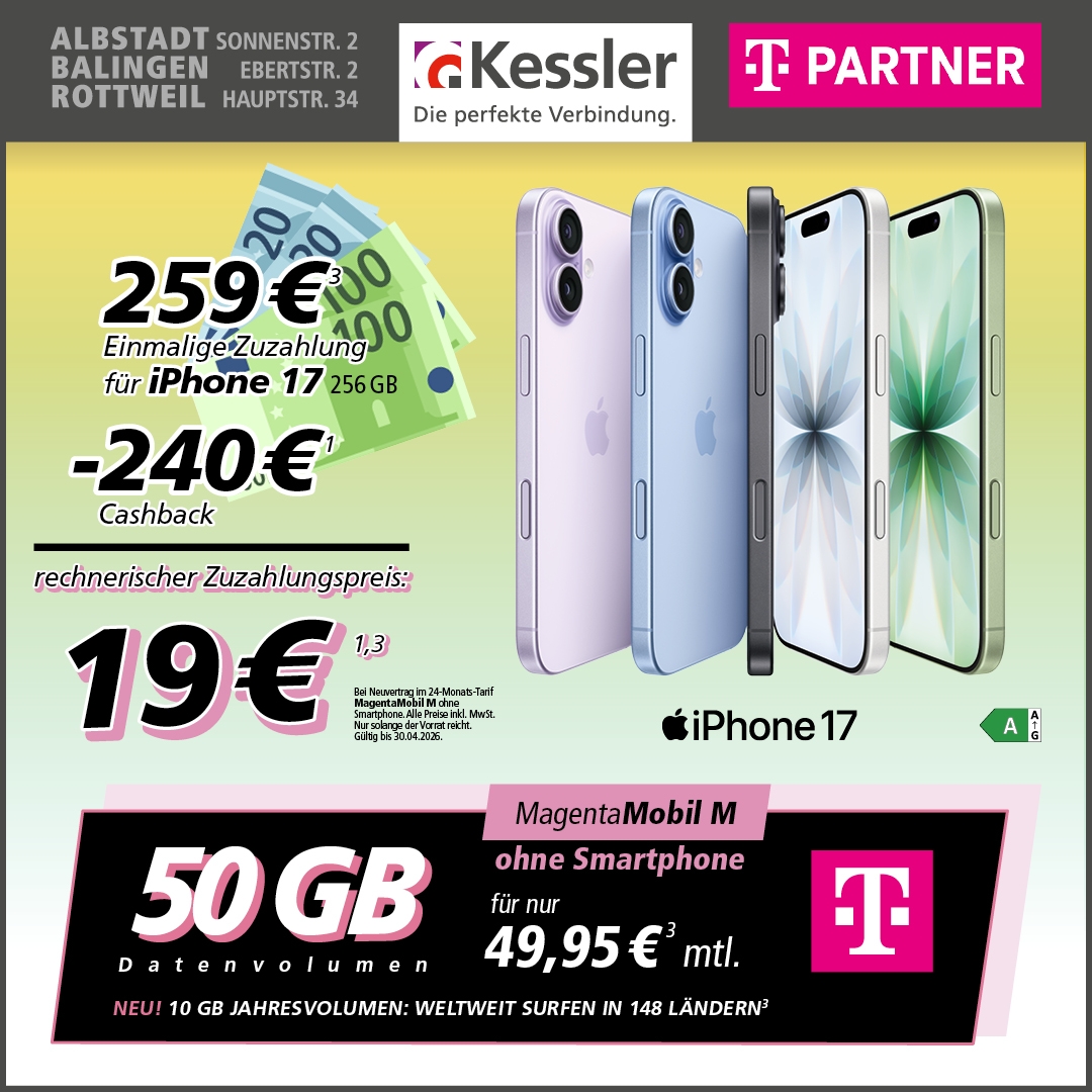 Magenta Mobil M mit Apple iPhone 17 256GB