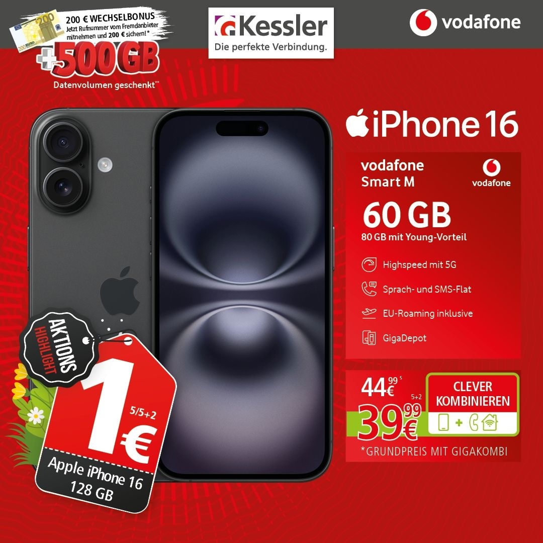 Vodafone Smart M mit IPhone 16 128GB