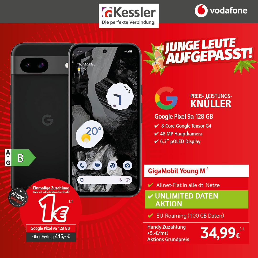 Vodafone GigaMobil Young M mit Google Pixel 9a