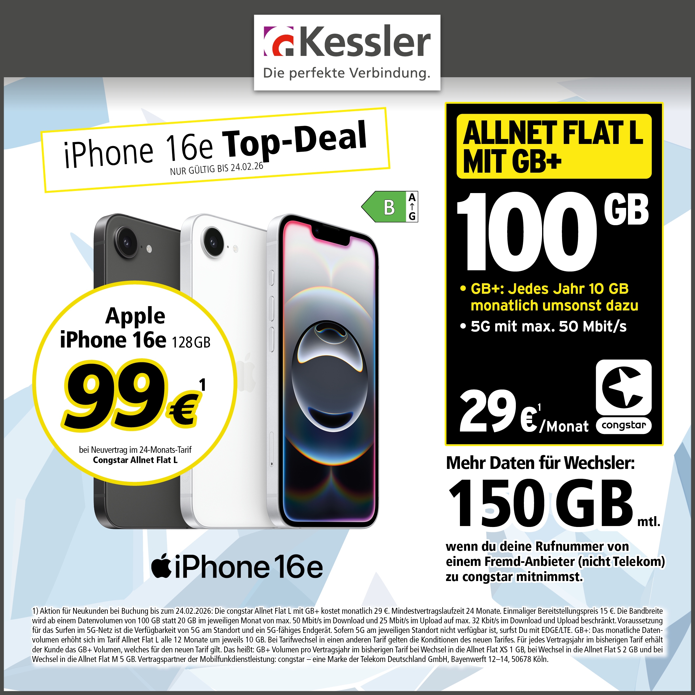 Congstar Allnet L mit GB+ und Apple iPhone 16e