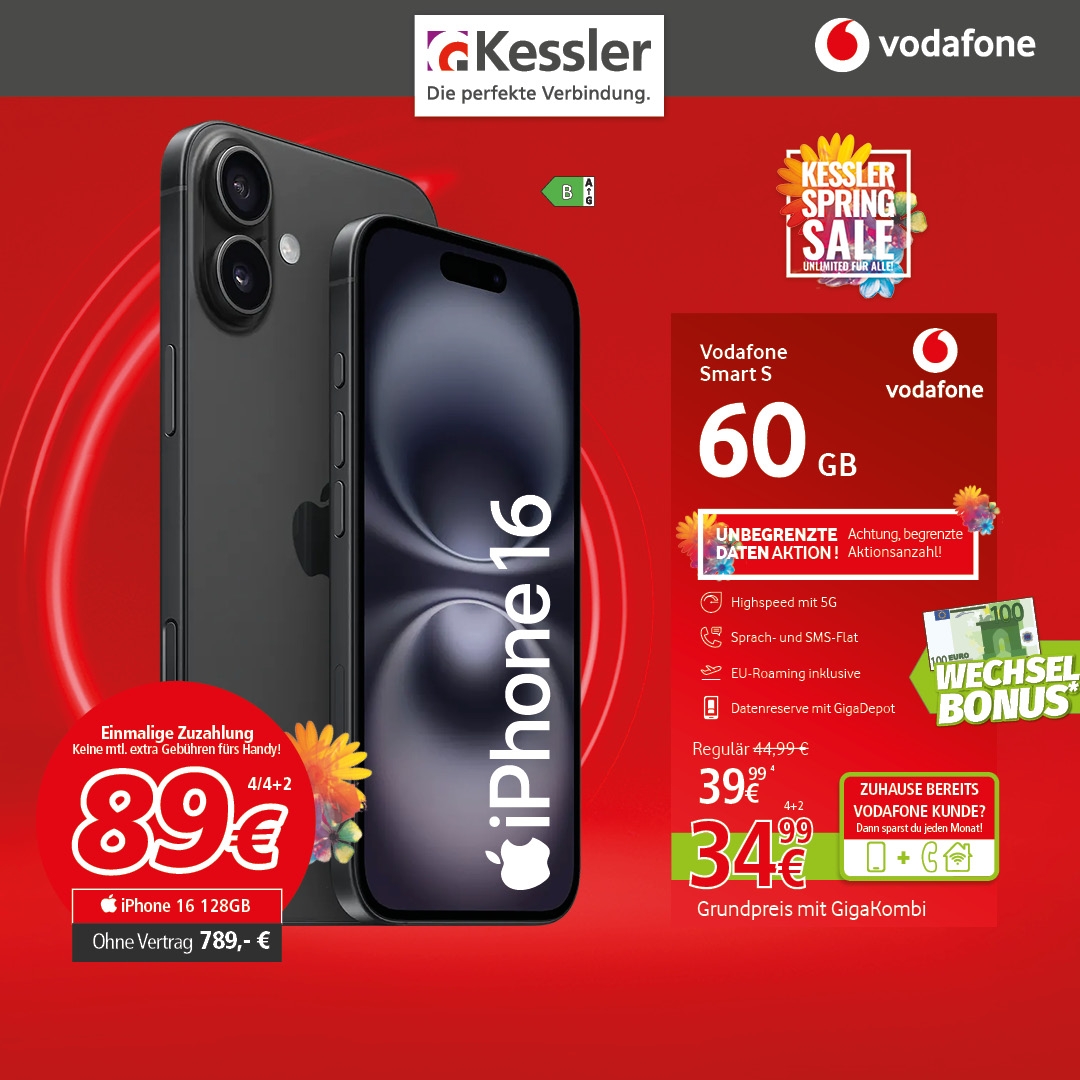 Vodafone Smart S mit IPhone 16 128GB