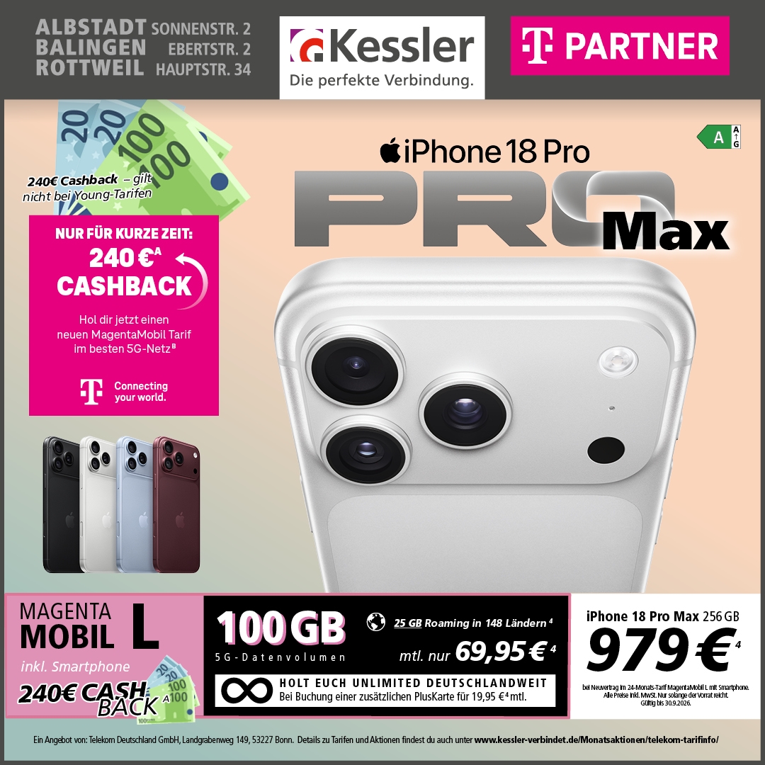 MagentaMobil L mit iPhone 18 Pro Max 256GB