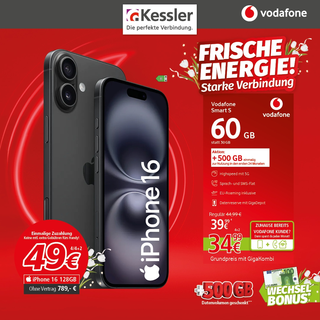 Vodafone Smart S mit IPhone 16 128GB