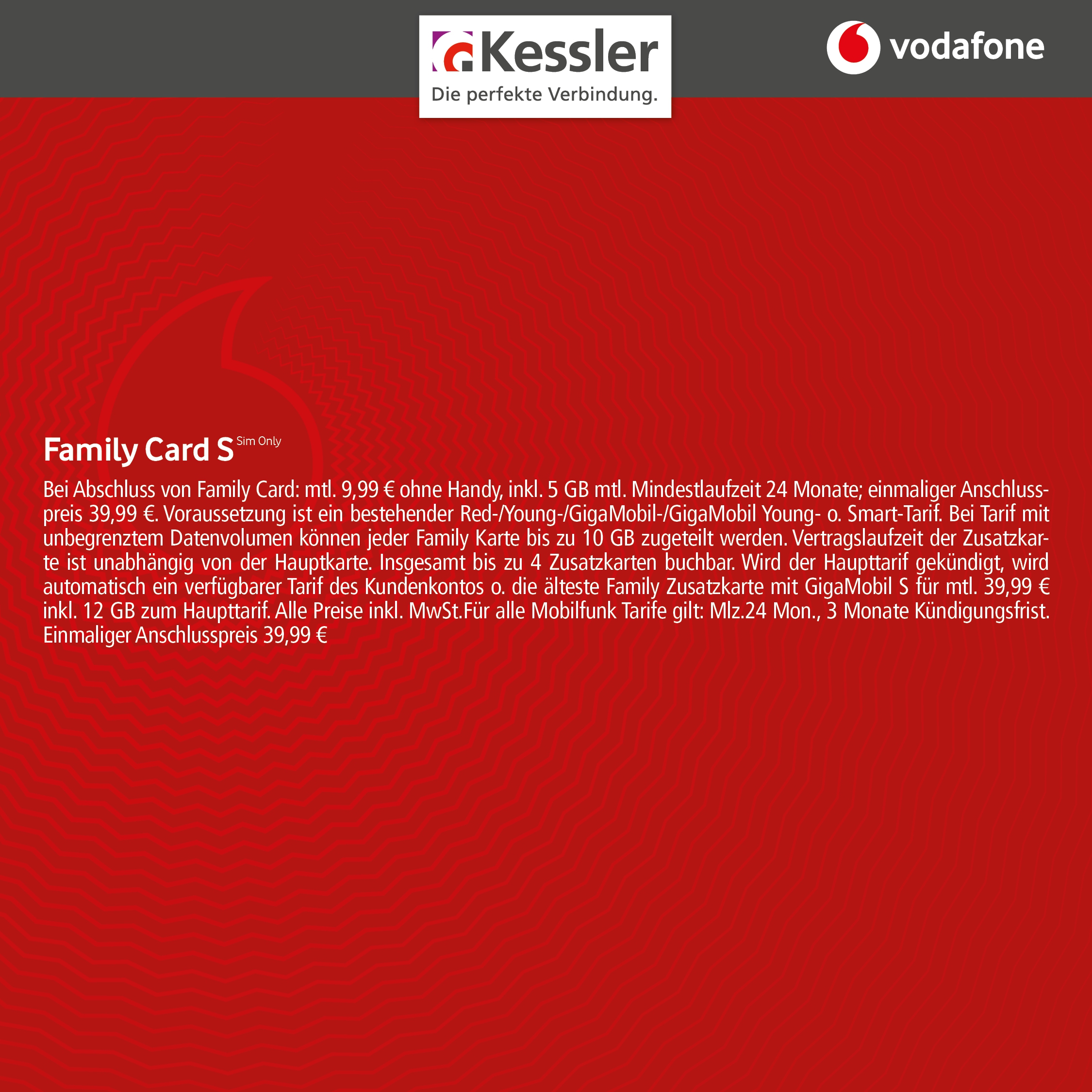 Vodafone Family Card S für nur 9,99€ mtl.