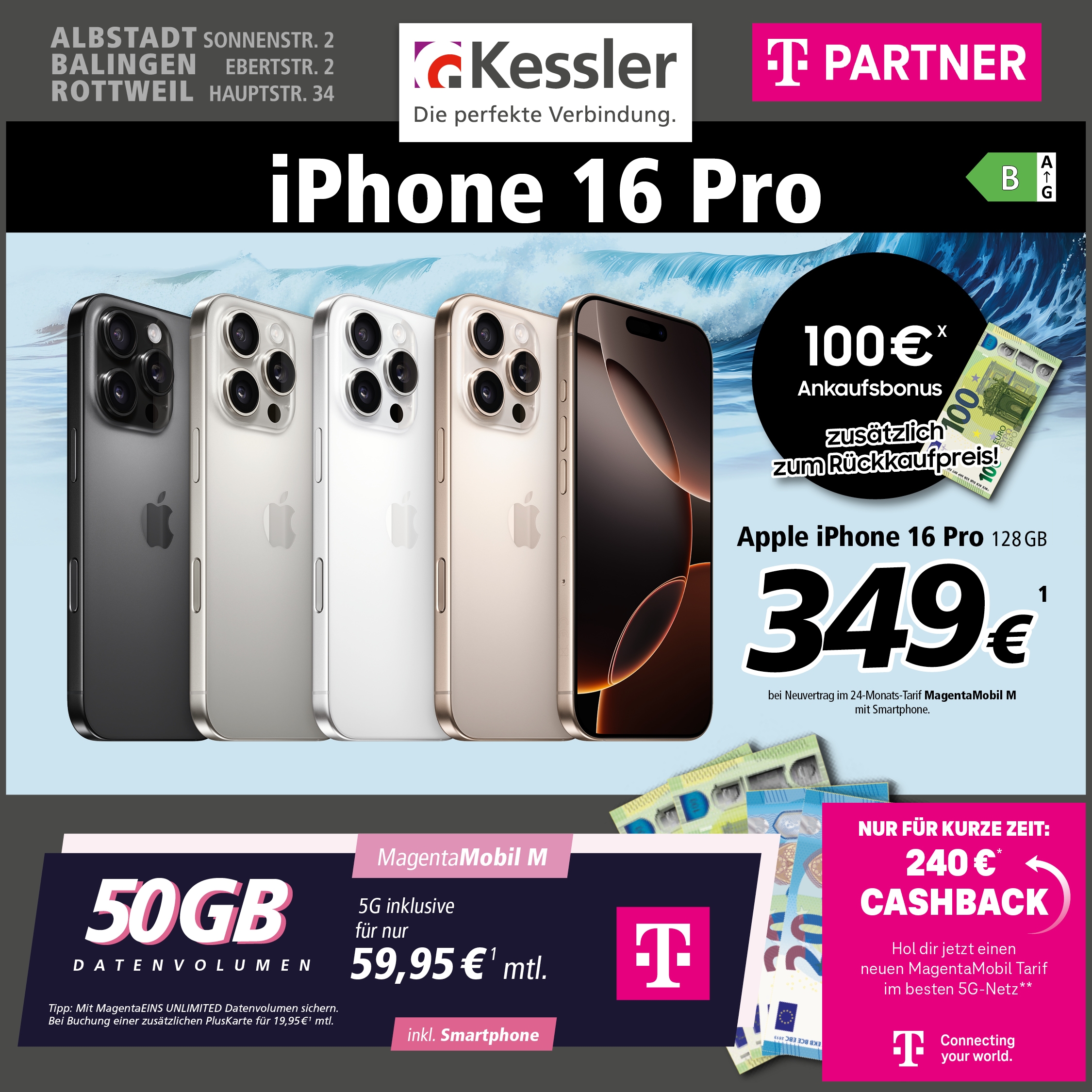 Magenta Mobil M mit IPhone 16 Pro 128GB