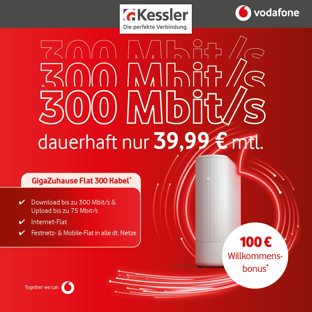 Vodafone Cable: 300 Mbit/s für dauerhaft 39,99€