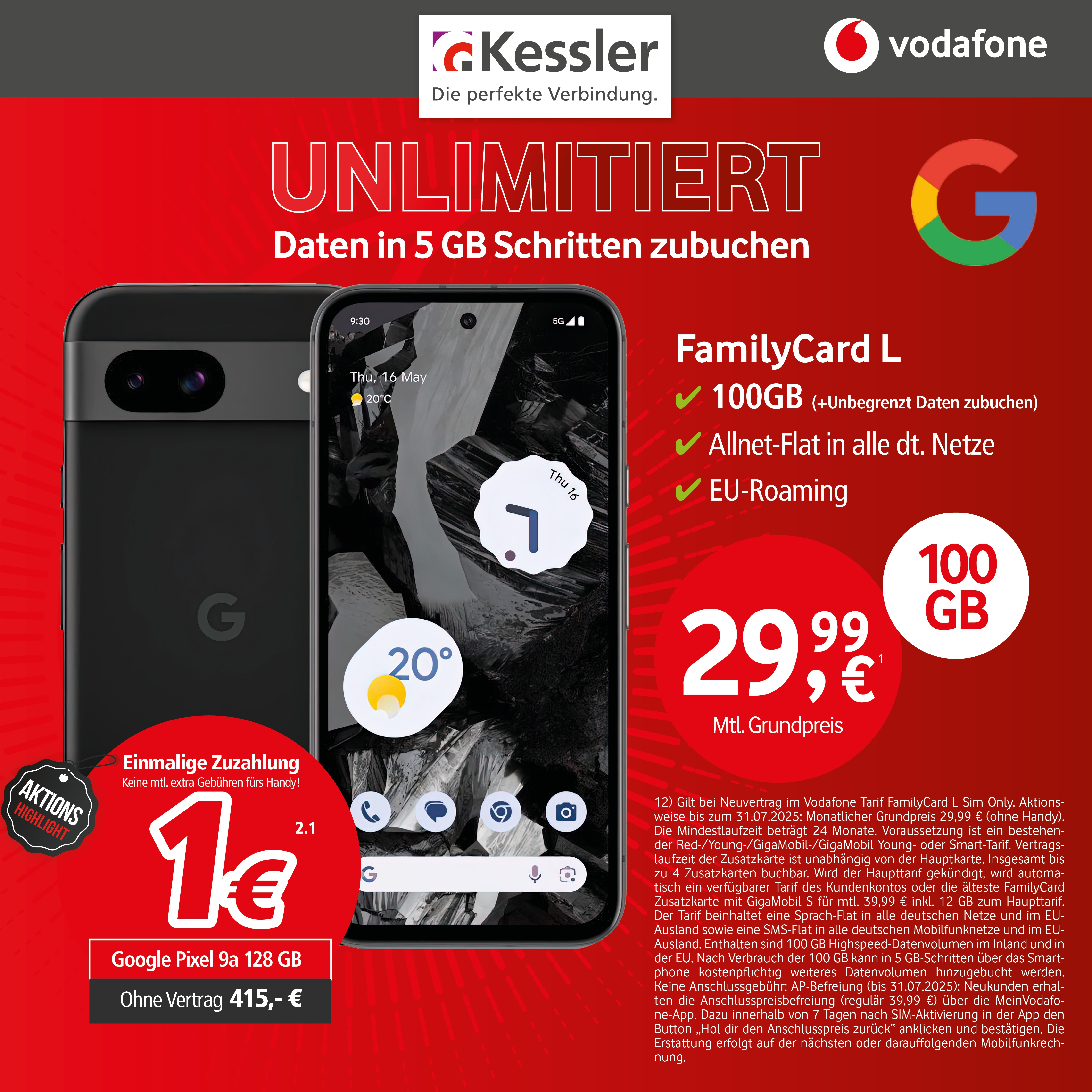 Vodafone FamilyCard L mit Google Pixel 9a