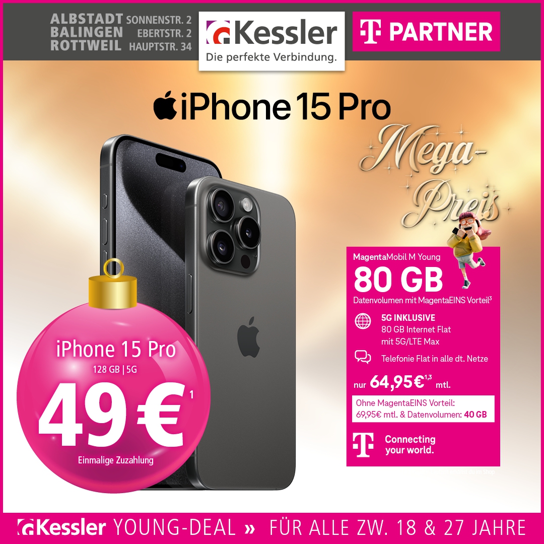Telekom MagentaMobil M Young mit IPhone 15 Pro