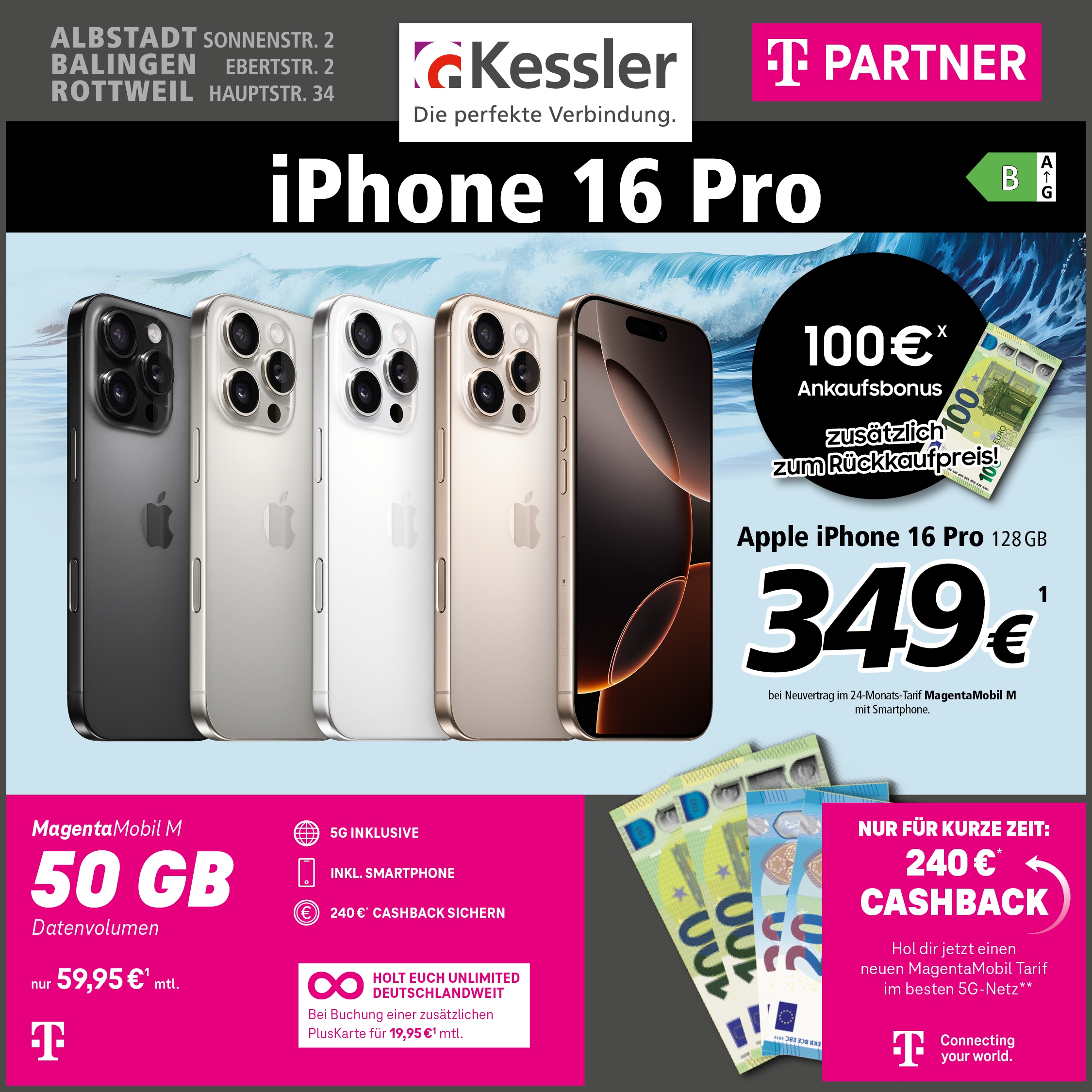 Magenta Mobil M mit IPhone 16 Pro 128GB