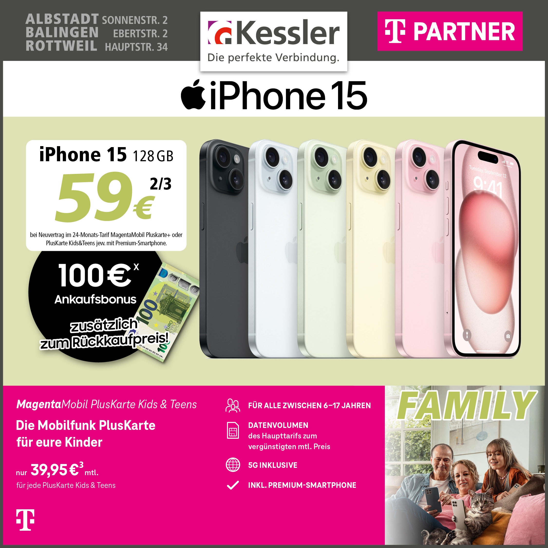 Magenta Mobil PlusKarte Kids&Teens mit iPhone 15