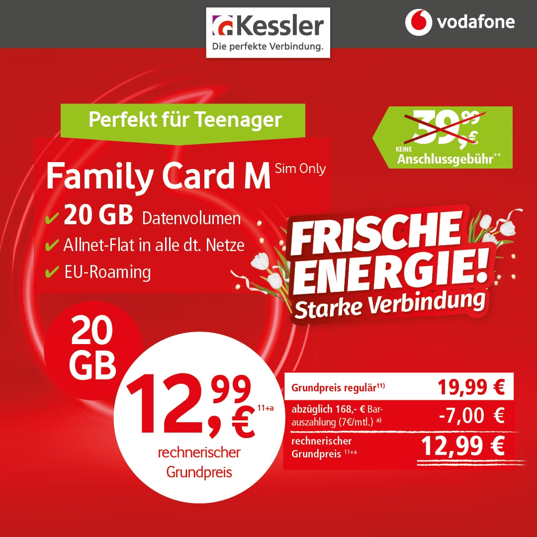 Vodafone Family Card M für nur 12,99€ mtl.
