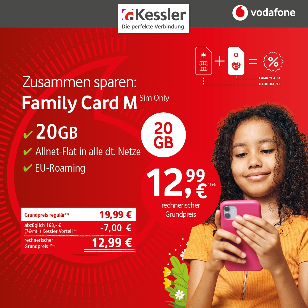 Vodafone Family Card M für nur 12,99€ mtl.
