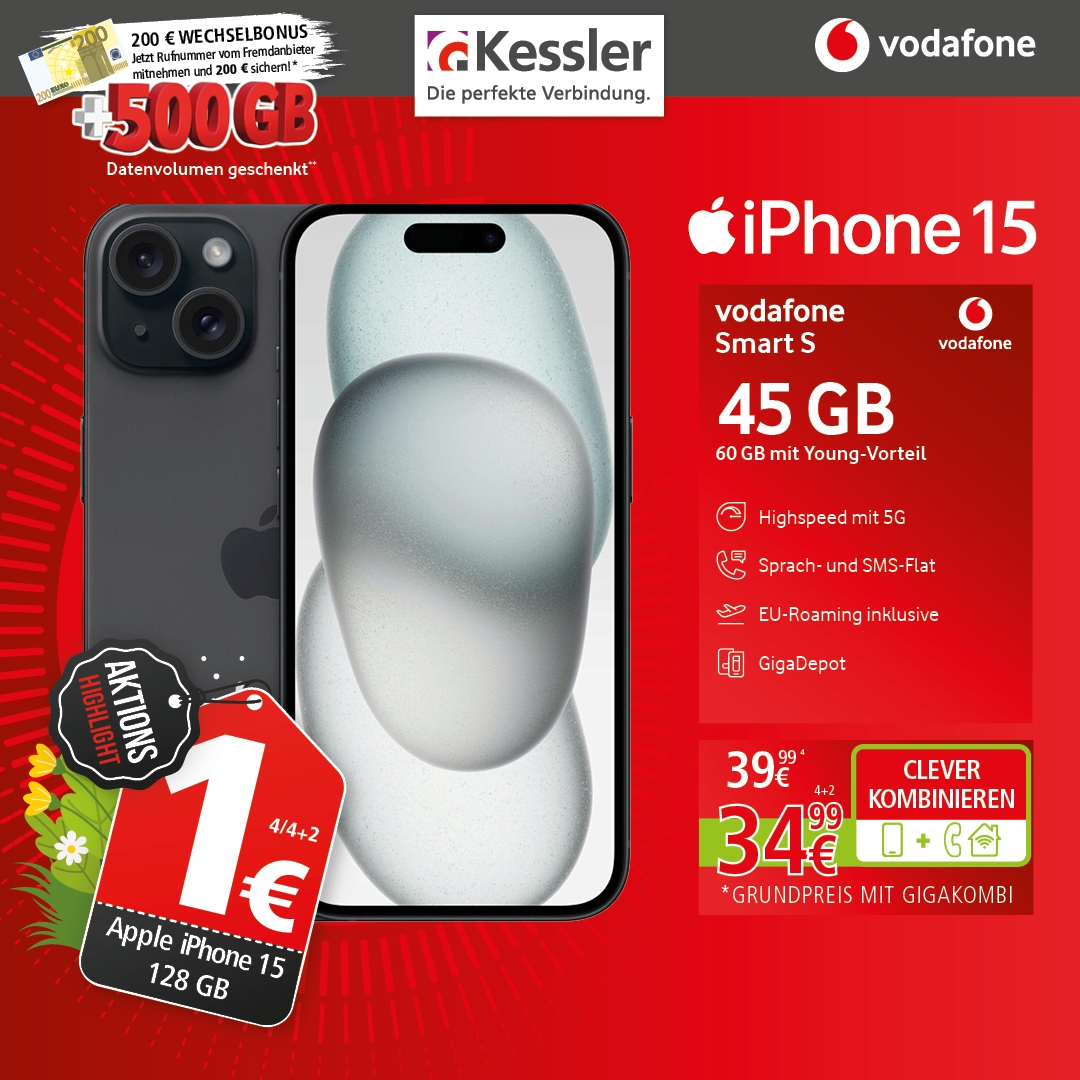 Vodafone Smart S mit Apple iPhone 15 128GB