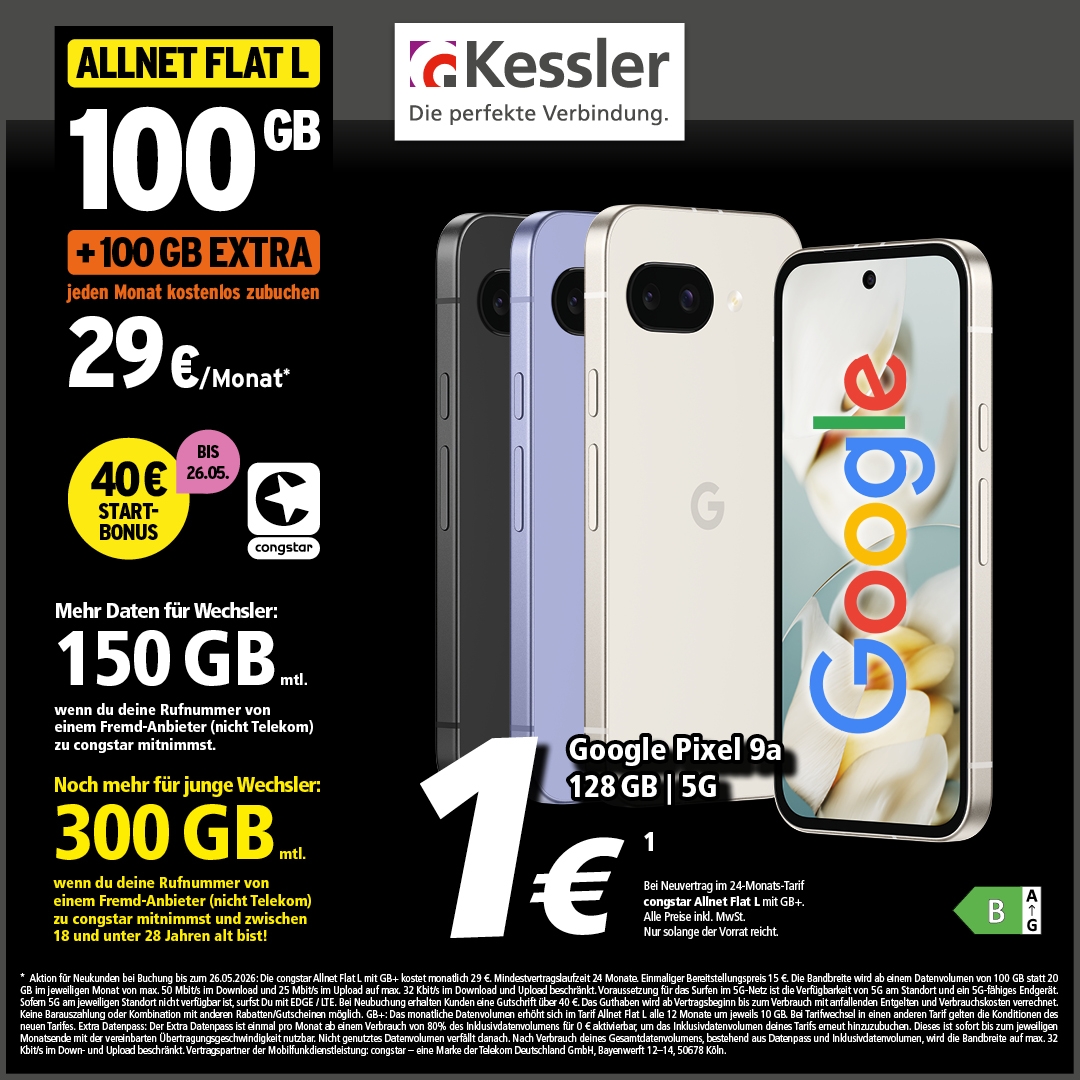 Congstar Allnet L mit GB+ und Google Pixel 9a