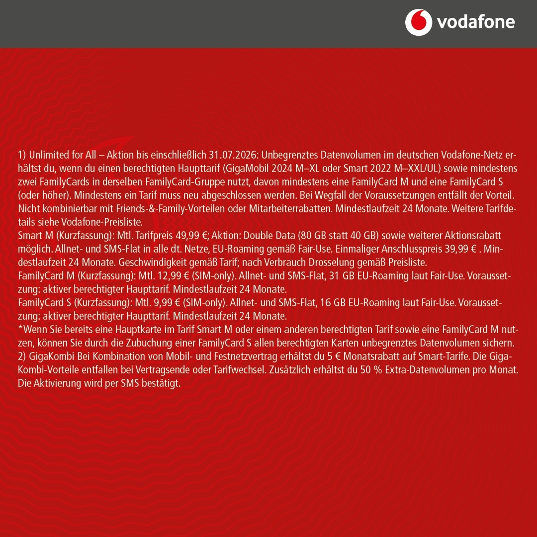 Vodafone Bestands-Deal - Unlimitiert für alle!