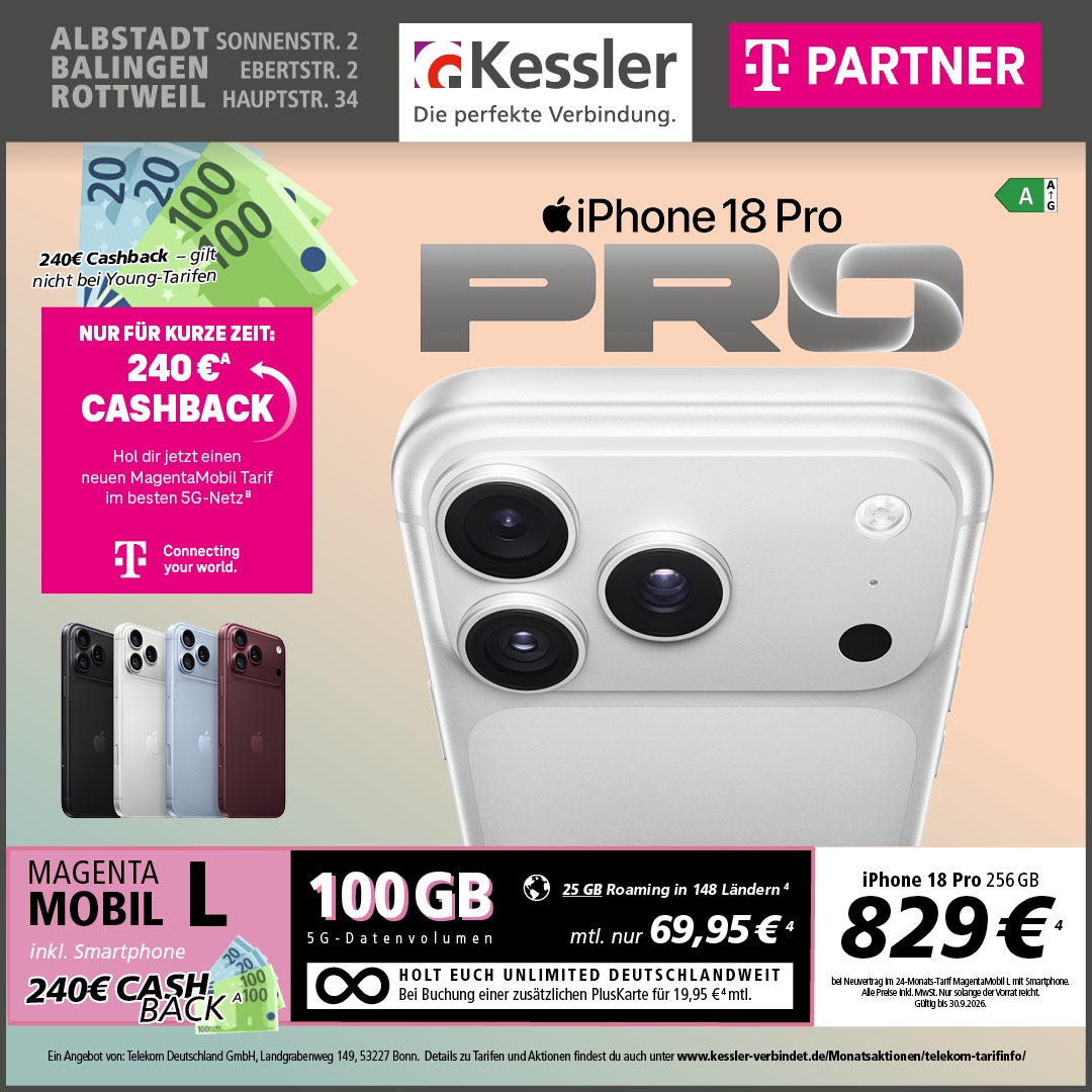 MagentaMobil L mit iPhone 18 Pro 256GB