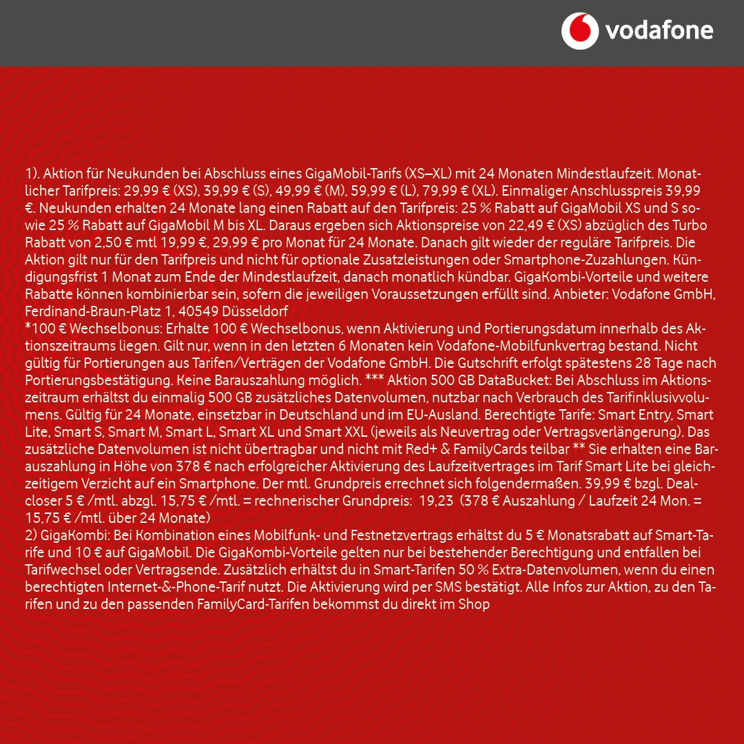 Vodafone Tarif-Highlights ohne Handy