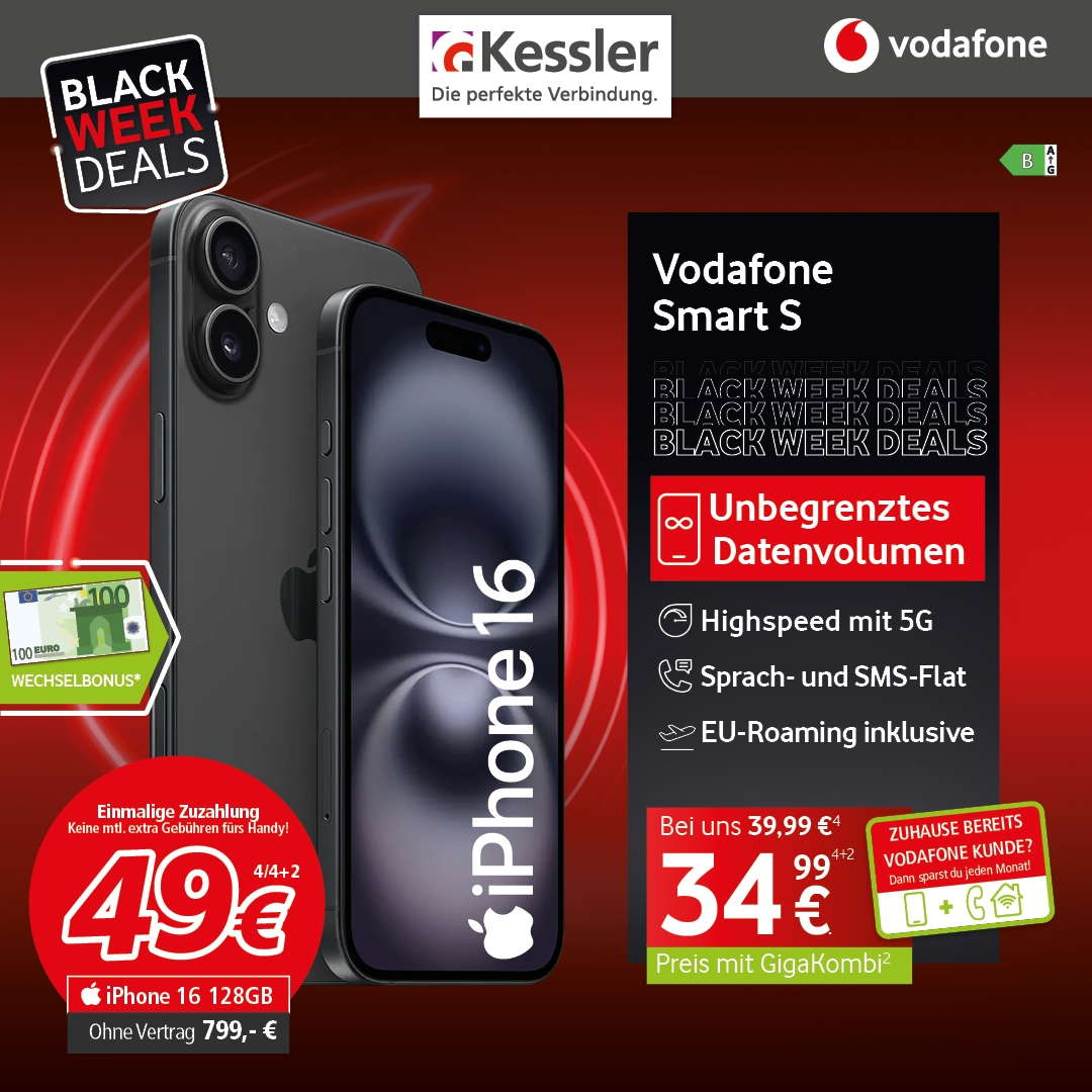 Vodafone Smart S mit IPhone 16 128GB