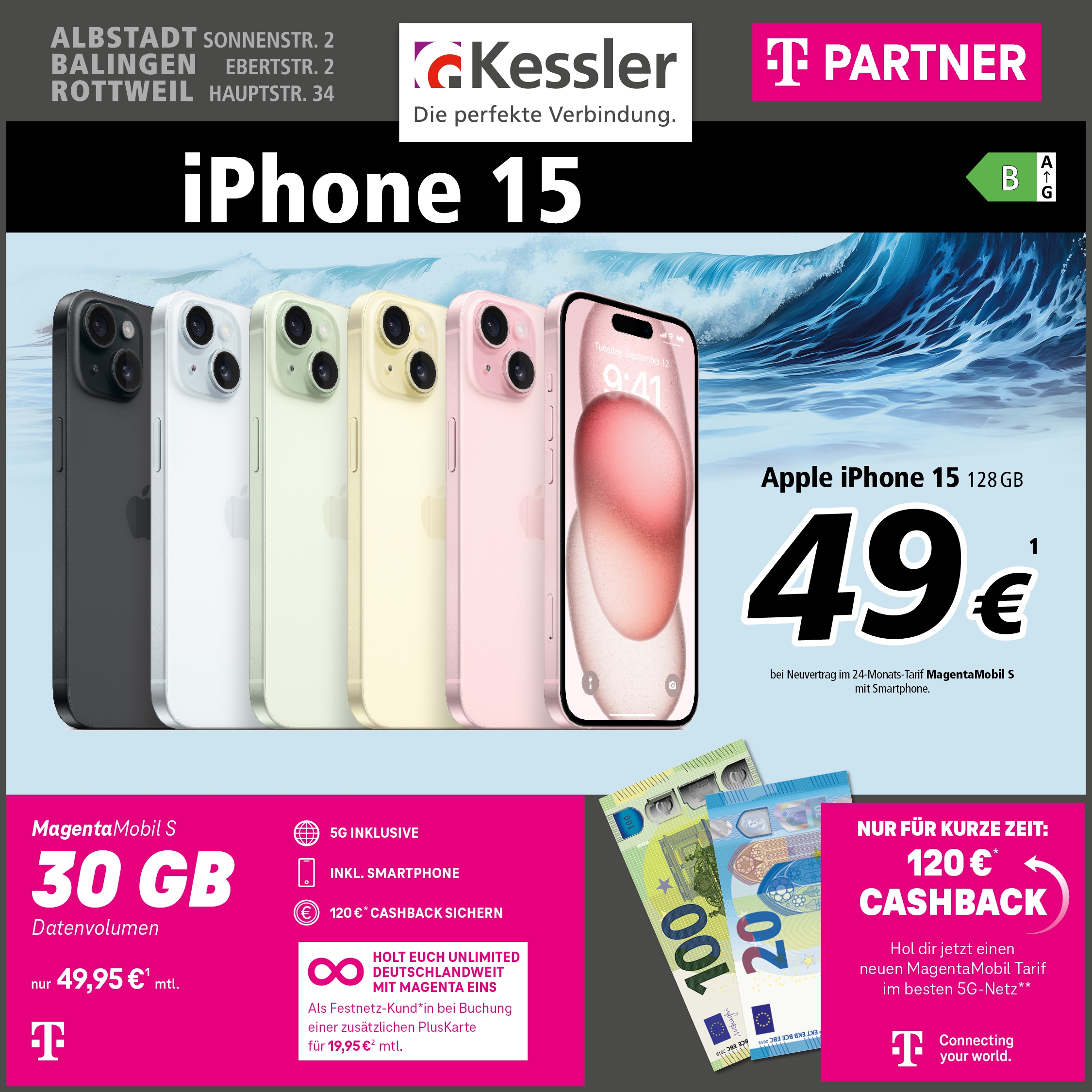 Magenta Mobil S mit IPhone 15 128GB